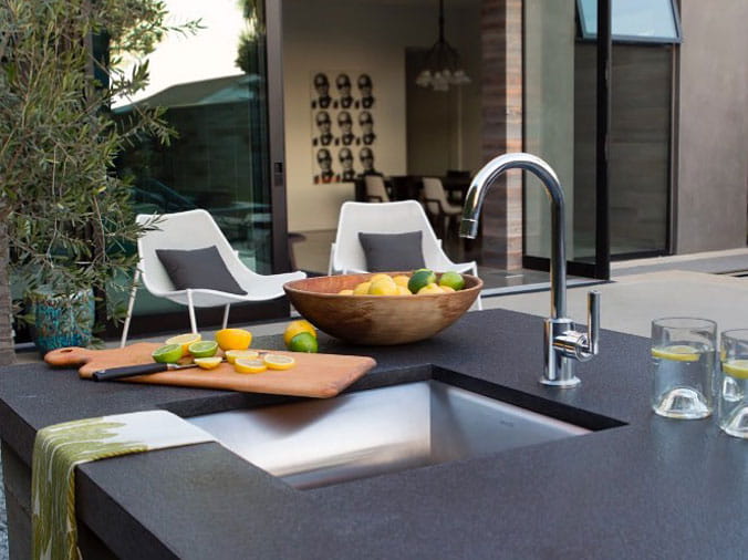 Polished chrome kitchen sink faucet